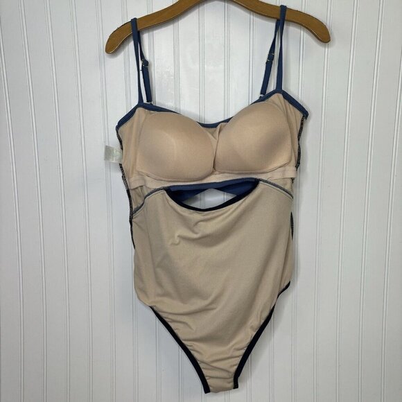 Kona Sol Two-Tone Blue Color Block 1-piece Womens XL Criss Cross Back Swimsuit - Picture 6 of 9